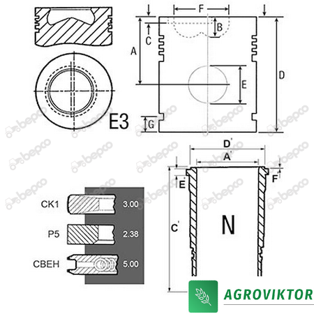 Поршнекомплект 102 мм 30 мм двигателя комбайна трактора JOHN DEERE 3164D, 4219D 26/31-47 фото