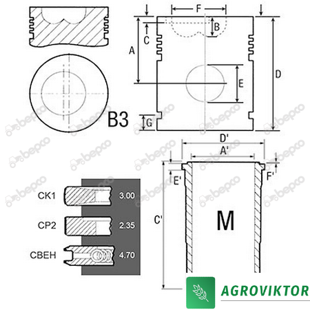 Поршнекомплект 98.42 MM двигуна трактора CASE INTERNATIONAL D155, D206, D310 25/31-64 3139586R95 фото
