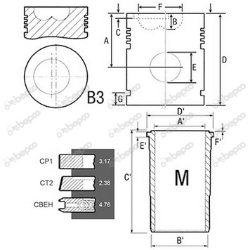 Поршнекомплект &Oslash; 98.42 MM двигуна трактори Case D179 D239 D310 D358 25/31-63 3218759R95 фото